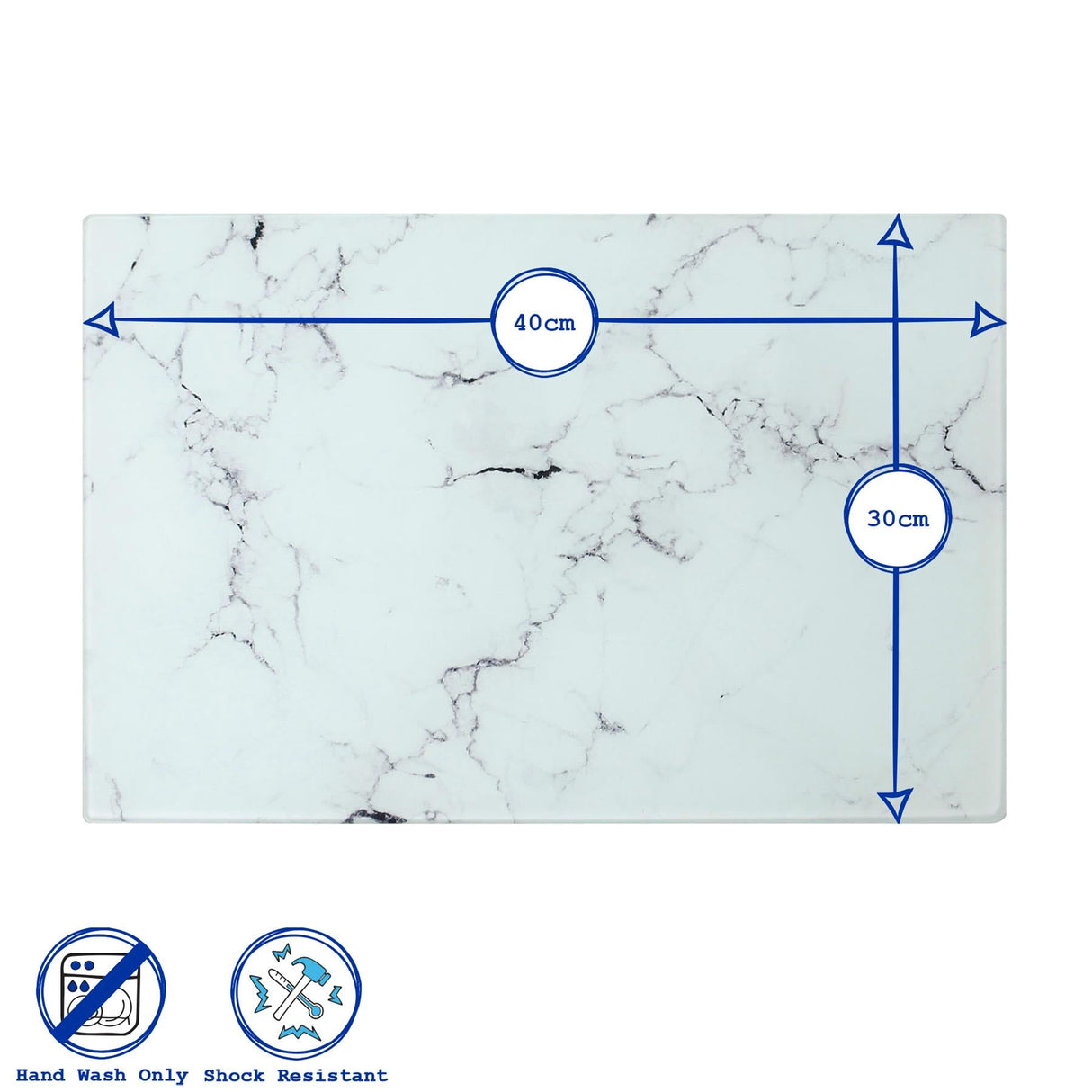 Rinkit Rectangle Glass Chopping Board Marble - 40cm x 30cm