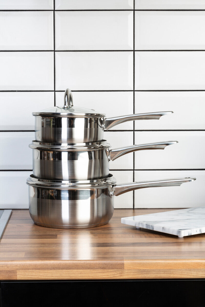 Orsina Crosse Set of 3 Stainless Steel Saucepans with Lids