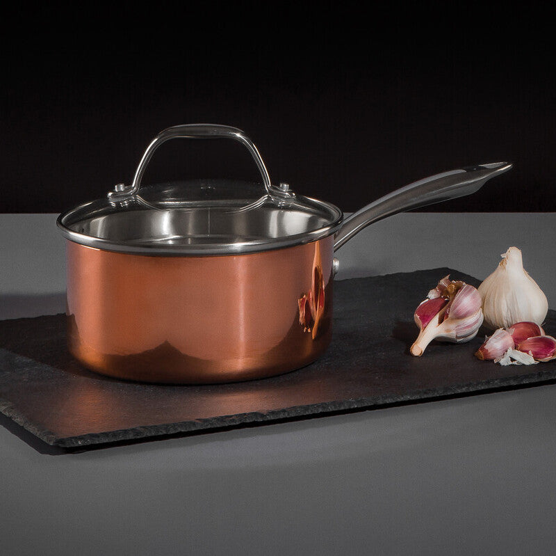 Orsina Minerva Copper Finish Saucepan with Lid - 16cm