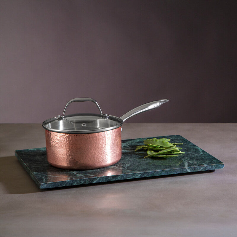 Orsina Minerva Hammered Copper Finish Saucepan with Lid - 16cm