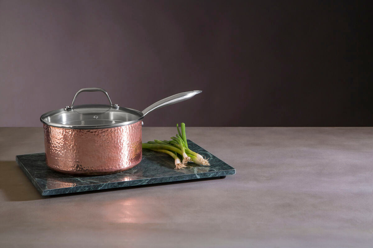 Orsina Minerva Copper Finish Hammered Saucepan with Lid - 20cm