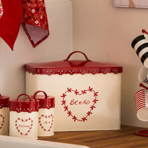 Orsina Anglaise Cream & Red Metal Bread Bin