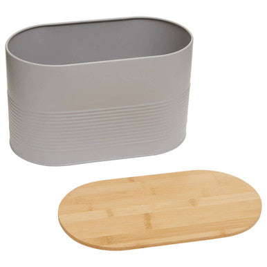 Orsina Alton Grey Metal Bread Bin with Bamboo Lid