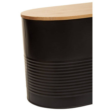 Orsina Alton Black Metal Bread Bin with Bamboo Lid