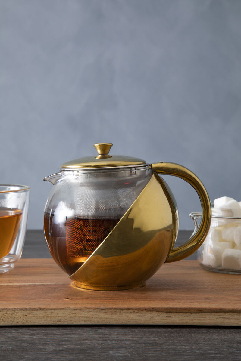 Orsina Fuso Gold Finish Glass Teapot with Infuser - 600ml