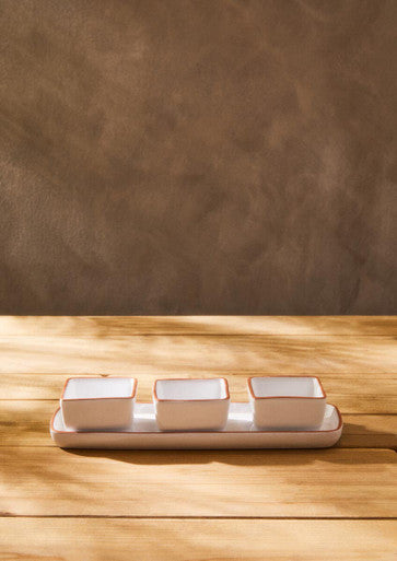 Orsina Calisto Terracotta Dip Bowls with White Tray | Set of 3