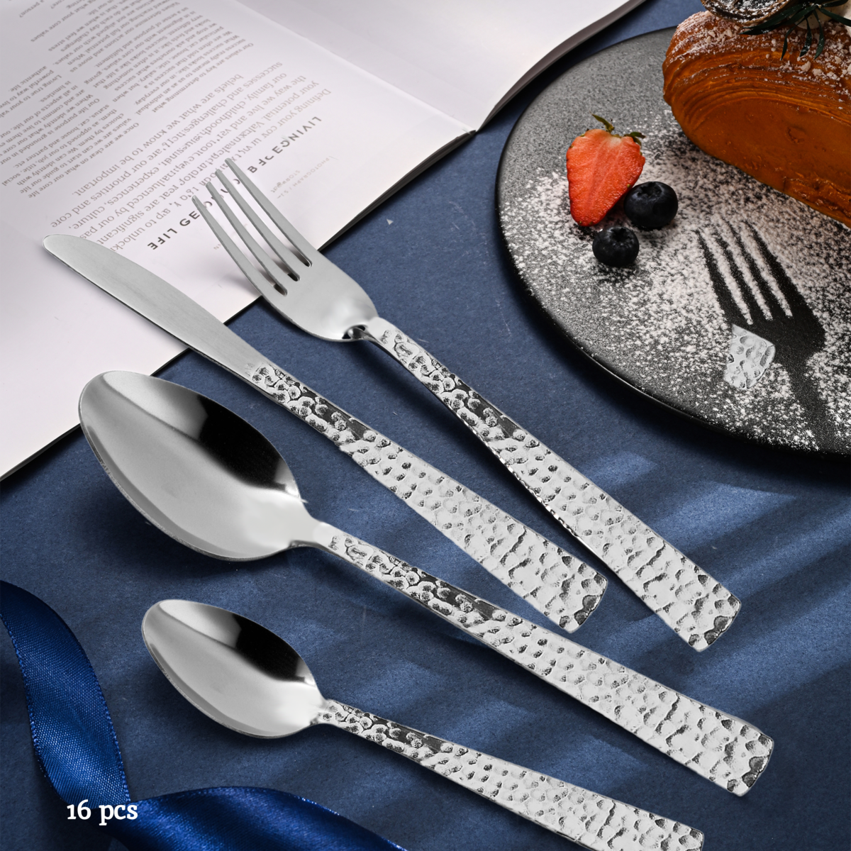 Orsina Martello 16-Piece Hammered Effect Stainless Steel Cutlery Set
