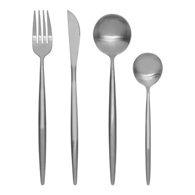 Orsina Modern Retro 16-Piece Matte Silver Cutlery Set