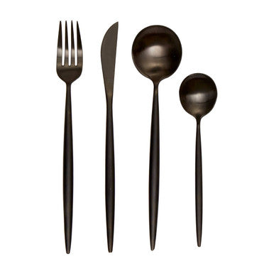 Orsina Modern Retro 16-Piece Matte Black Cutlery Set