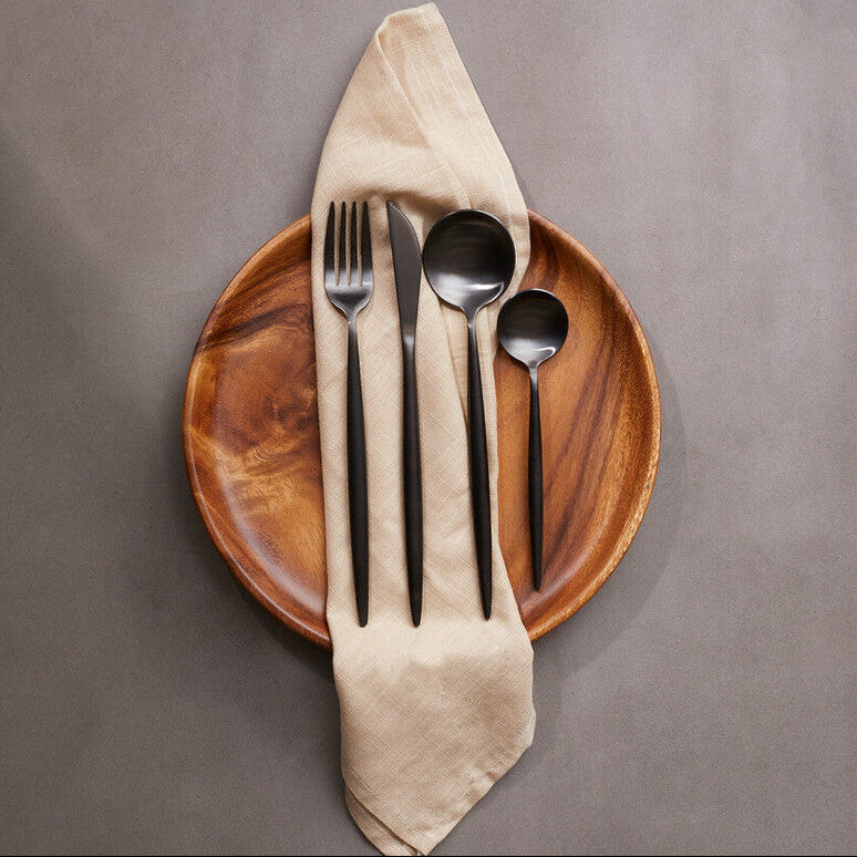 Orsina Modern Retro 16-Piece Matte Black Cutlery Set
