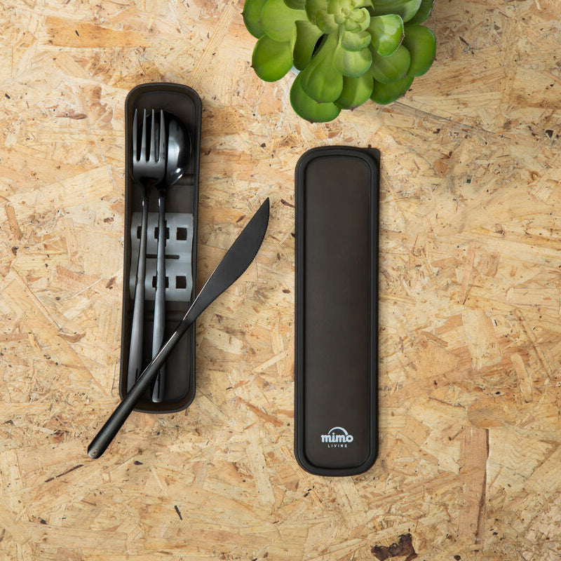 Orsina Mimo 3-Piece Black Travel Cutlery Set with Case