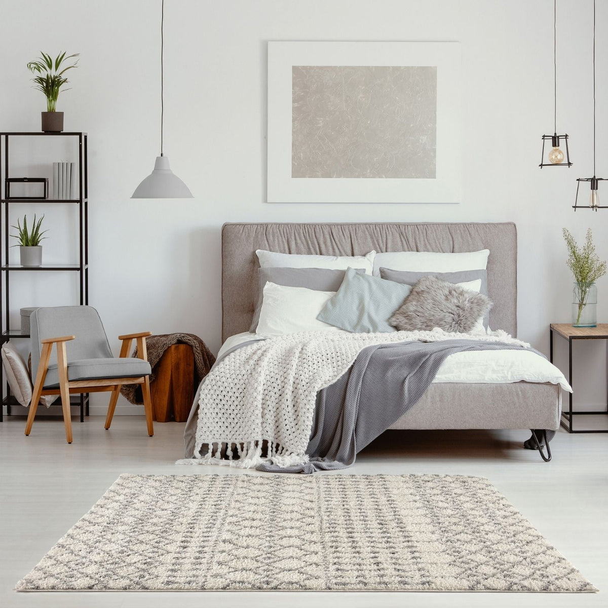 The Rugs Moroccan Ivory Grey Shaggy Rug | 1000