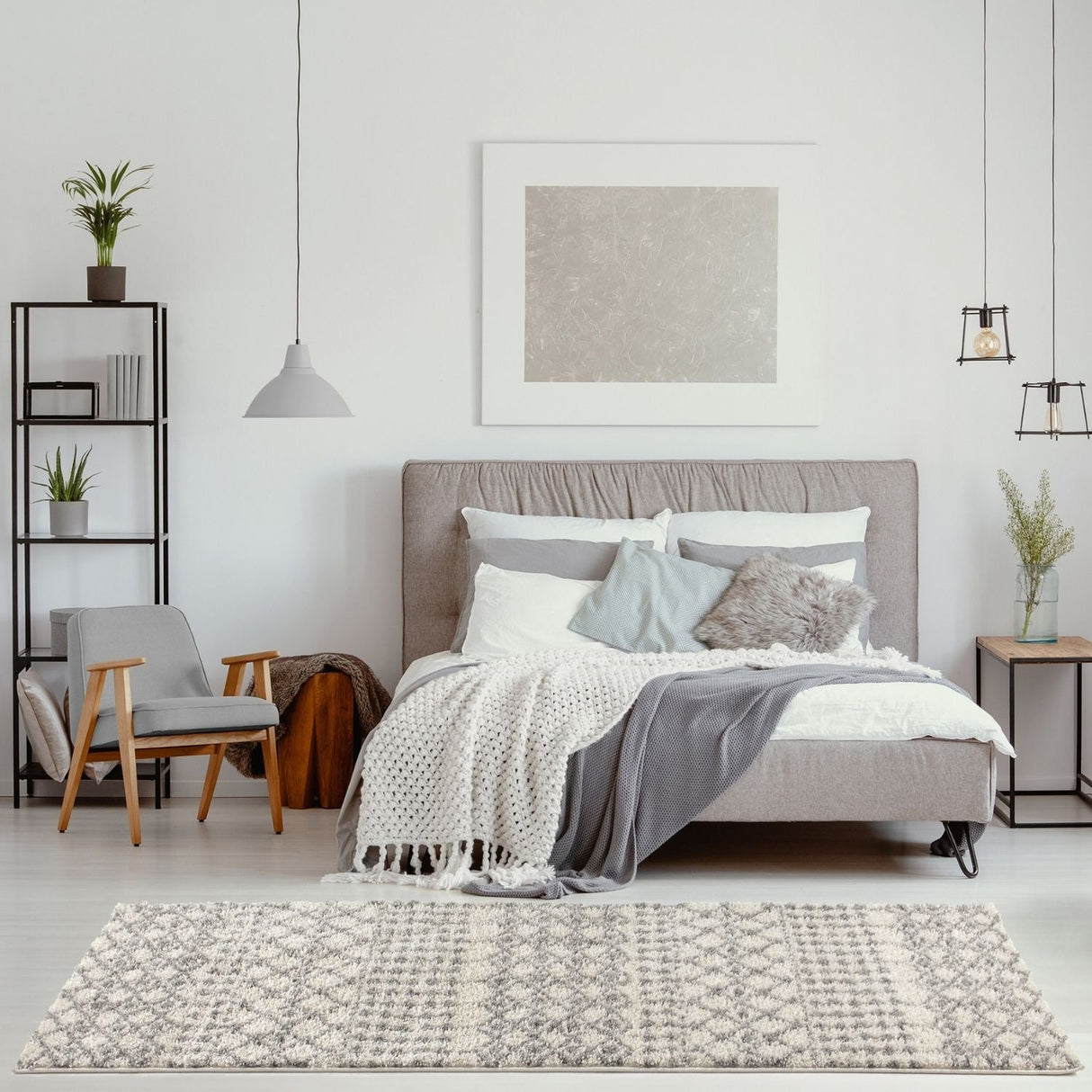 The Rugs Moroccan Ivory Grey Shaggy Rug | 1000