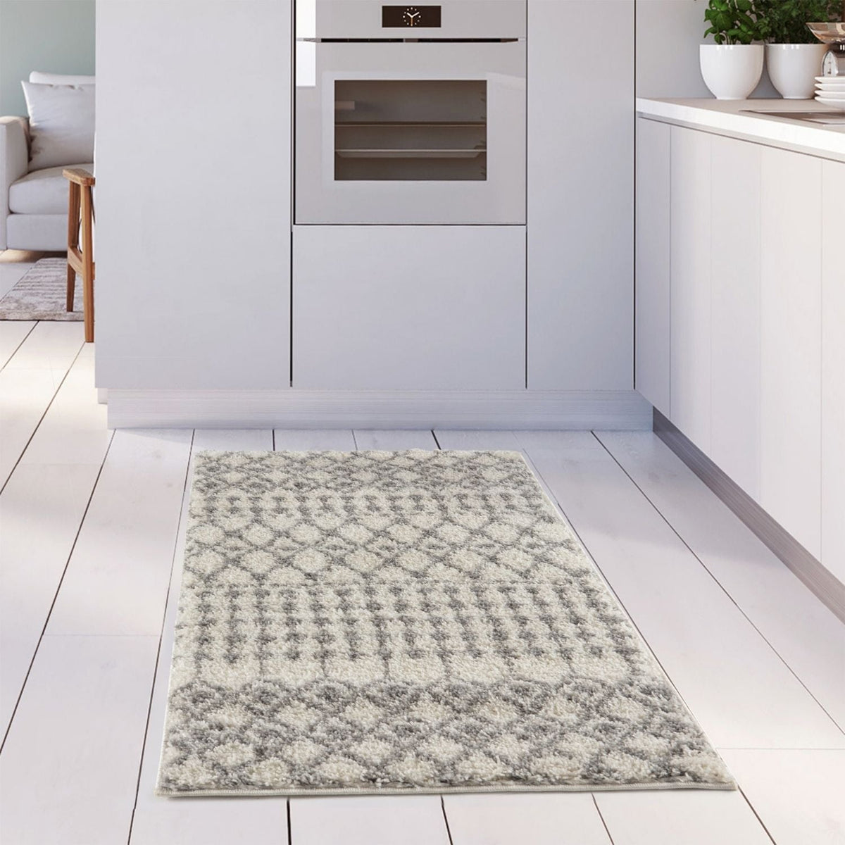 The Rugs Moroccan Ivory Grey Shaggy Rug | 1000