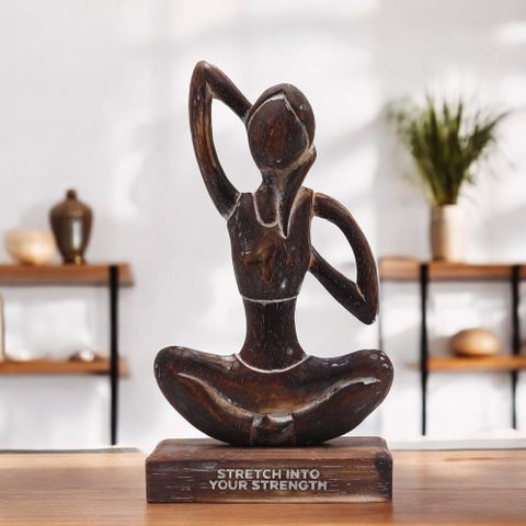 HatiNest Wooden Yoga Lady Cow Face Pose Antique Finish