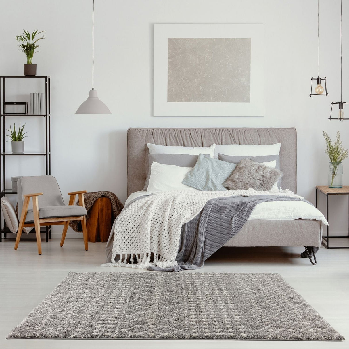 The Rugs Moroccan Grey Shaggy Rug 1010