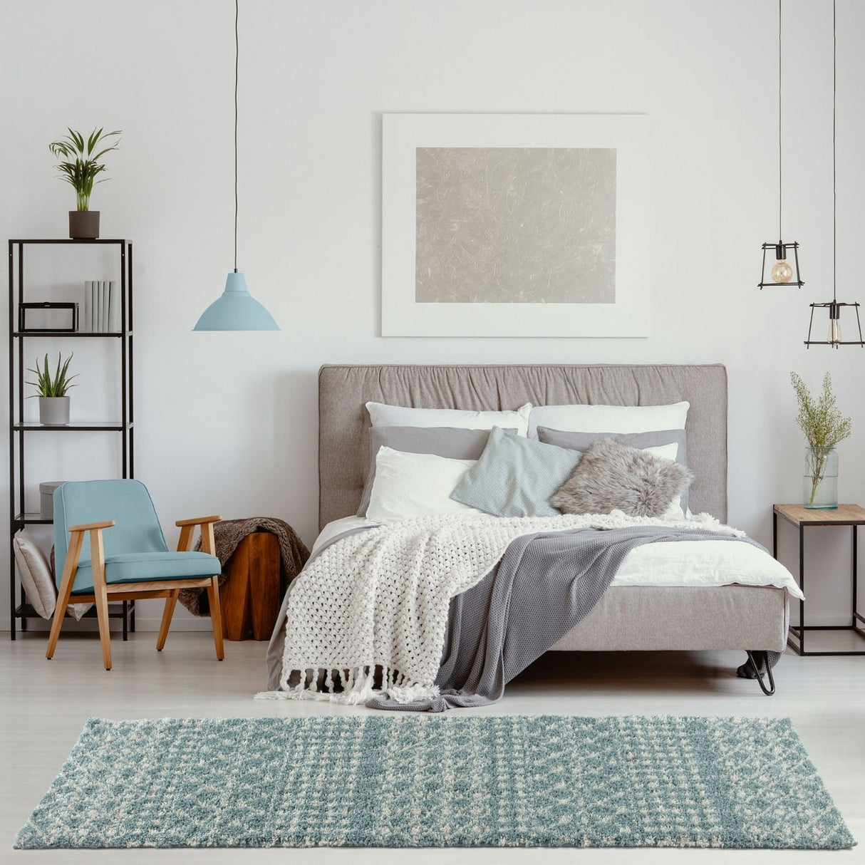 Moroccan Duck Egg Blue Shaggy Rug 1050 | The Rugs