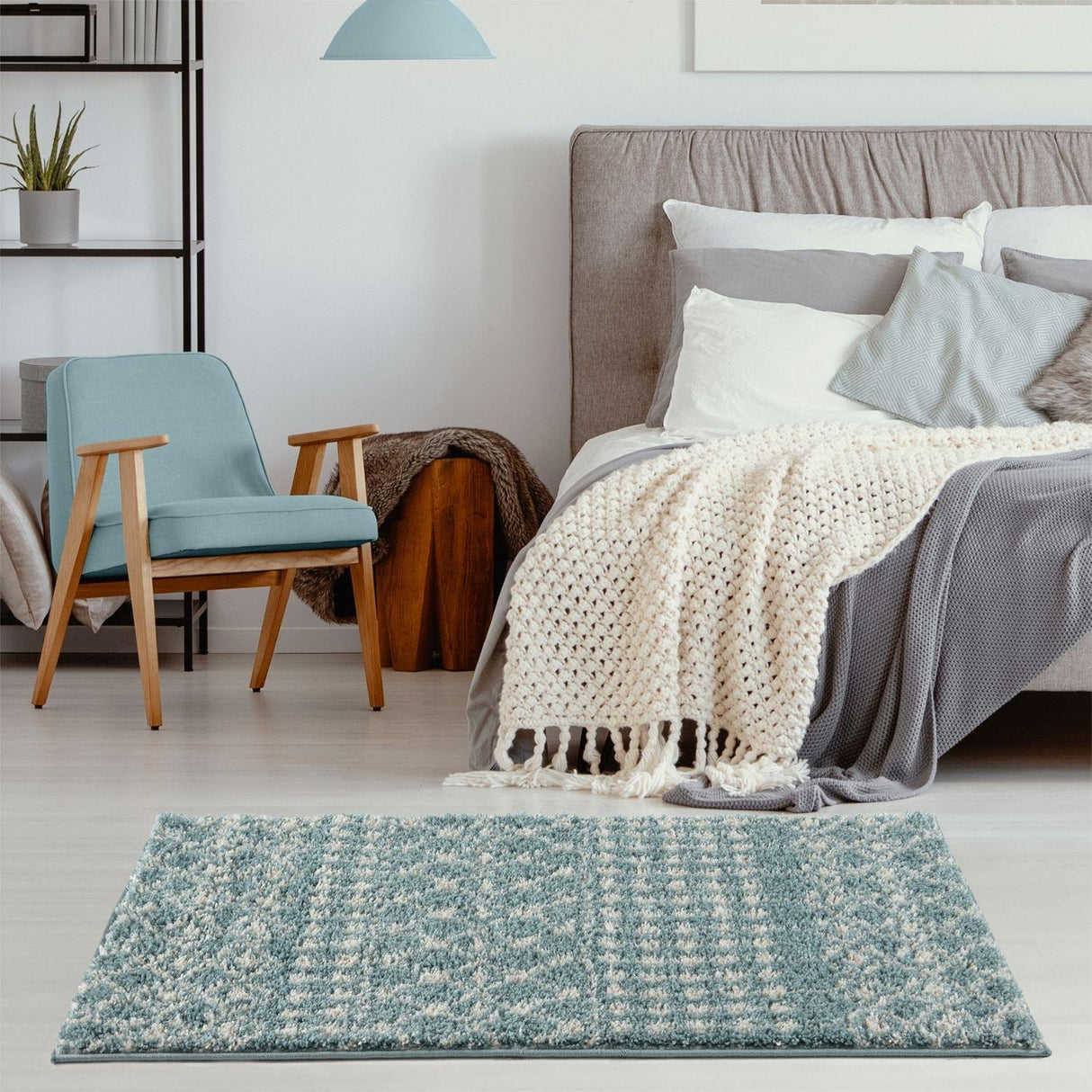Moroccan Duck Egg Blue Shaggy Rug 1050 | The Rugs