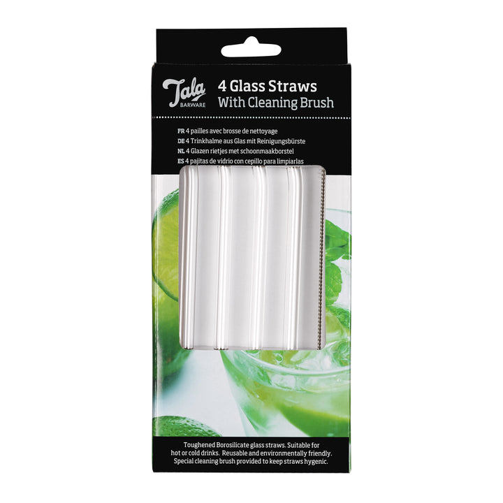 Tala Barware 4 Bent Glass Straws With Brush In Colour Box