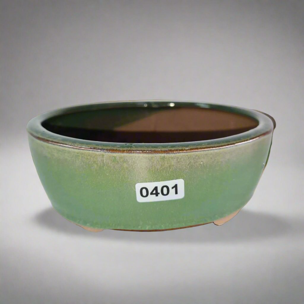 Yorkshire Bonsai Green Glazed Oval Bonsai Pot - 13cm
