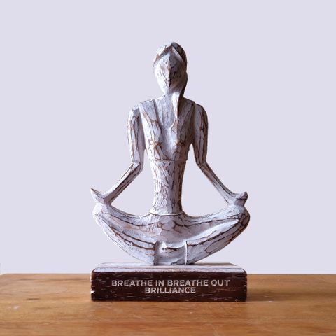 HatiNest Wooden Yoga Lady Easy Pose Whitewash
