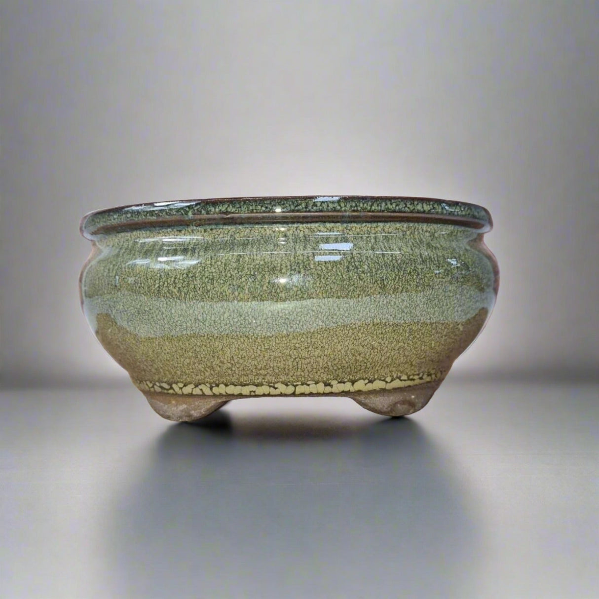 Yorkshire Bonsai Oval Glazed Bonsai Pot Green - 16cm