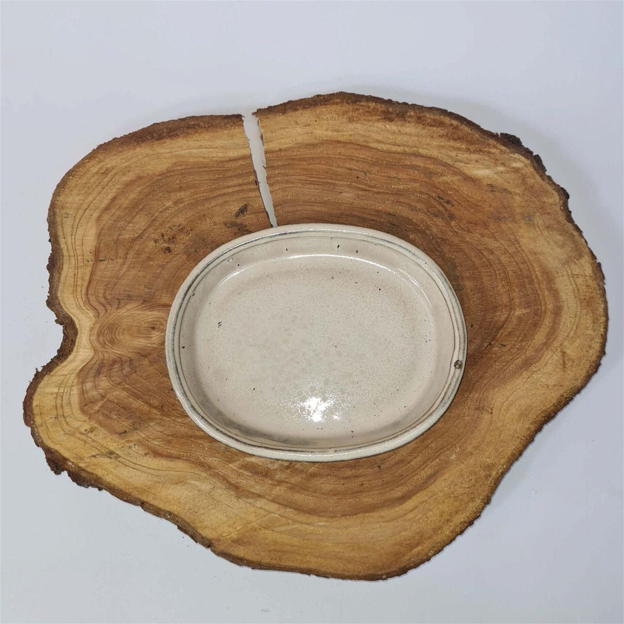 Yorkshire Bonsai White Glazed Oval Drip Tray - 16cm