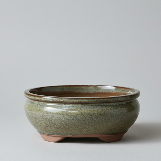 Yorkshire Bonsai Glazed Oval Bonsai Pot Green Ceramic - 18cm