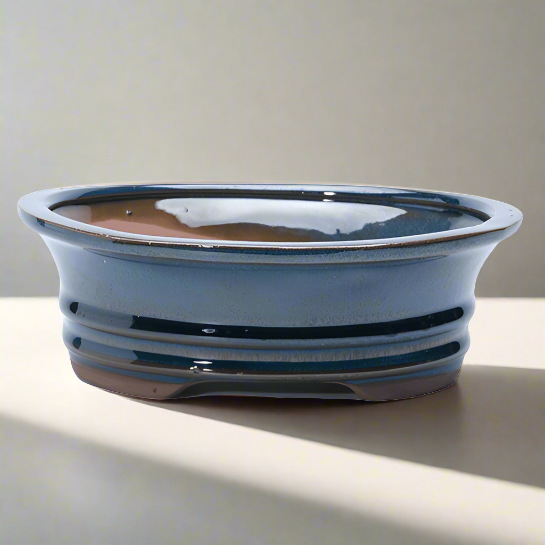 Yorkshire Bonsai Blue Glazed Oval Bonsai Pot - 18cm