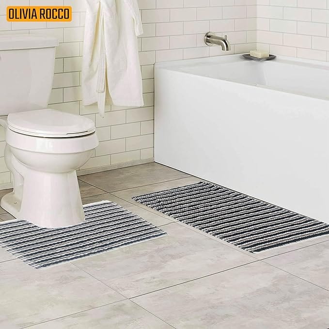 OLIVIA ROCCO 2 Piece Amalfi Super Soft Absorbent Bath Mat Set - 50x80 cm