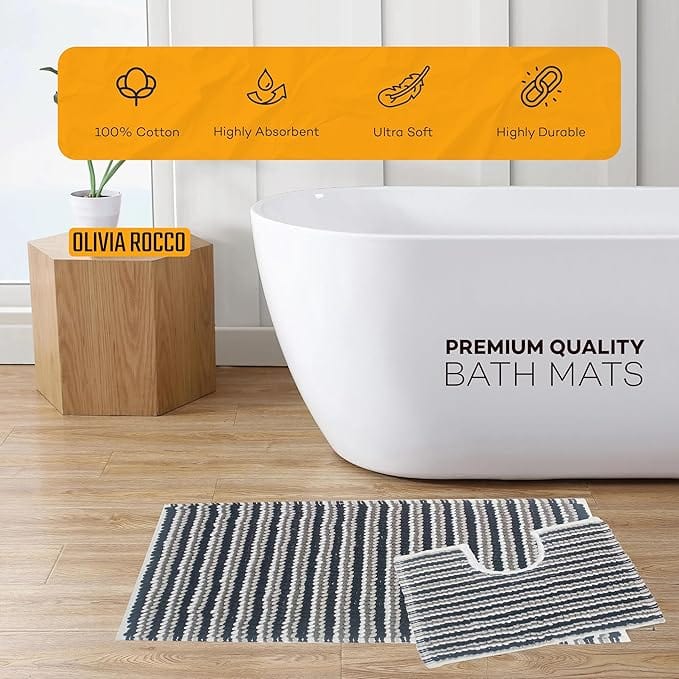 OLIVIA ROCCO 2 Piece Amalfi Super Soft Absorbent Bath Mat Set - 50x80 cm