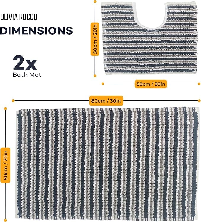 OLIVIA ROCCO 2 Piece Amalfi Super Soft Absorbent Bath Mat Set - 50x80 cm