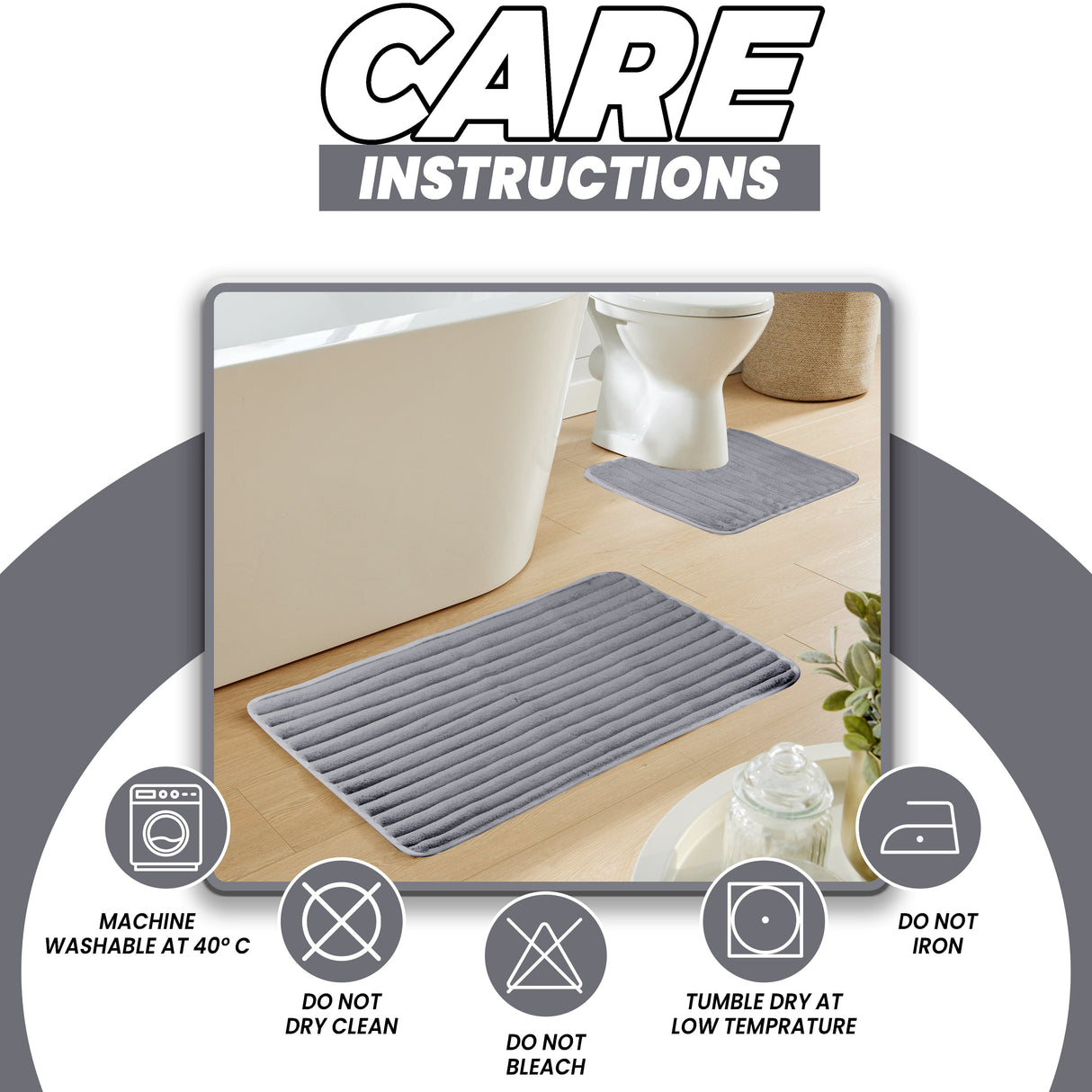 2 Piece Ribbed Bath Mat Set in Charcoal by OLIVIA ROCCO