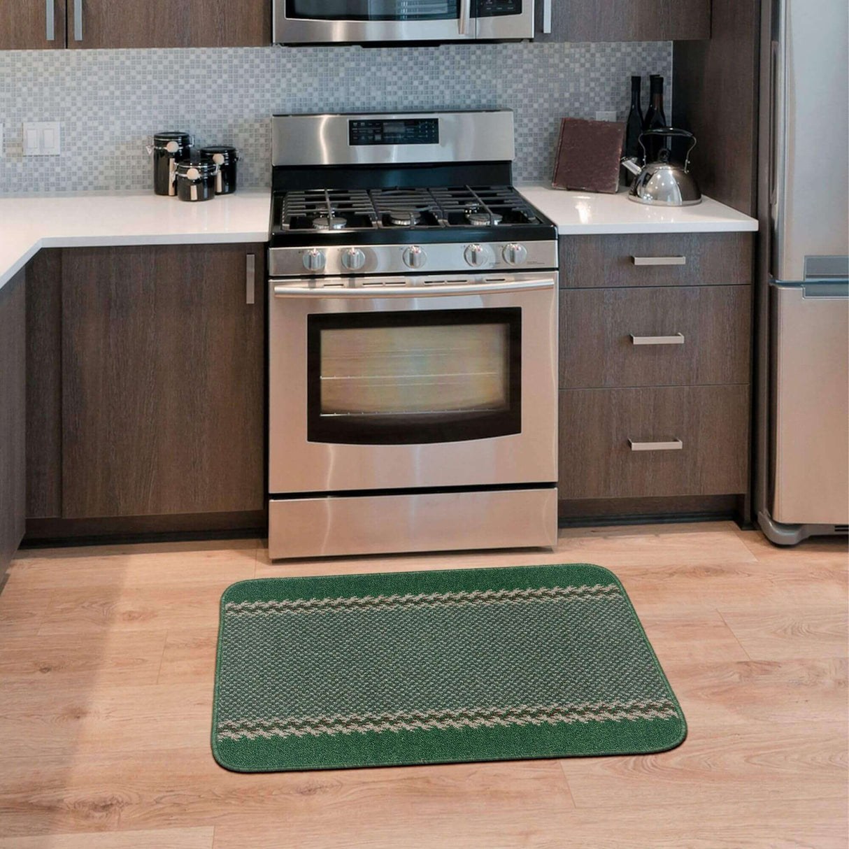 Washable Designer Bordered Green Easy‑Clean Floor Rug 116GR | The Rugs