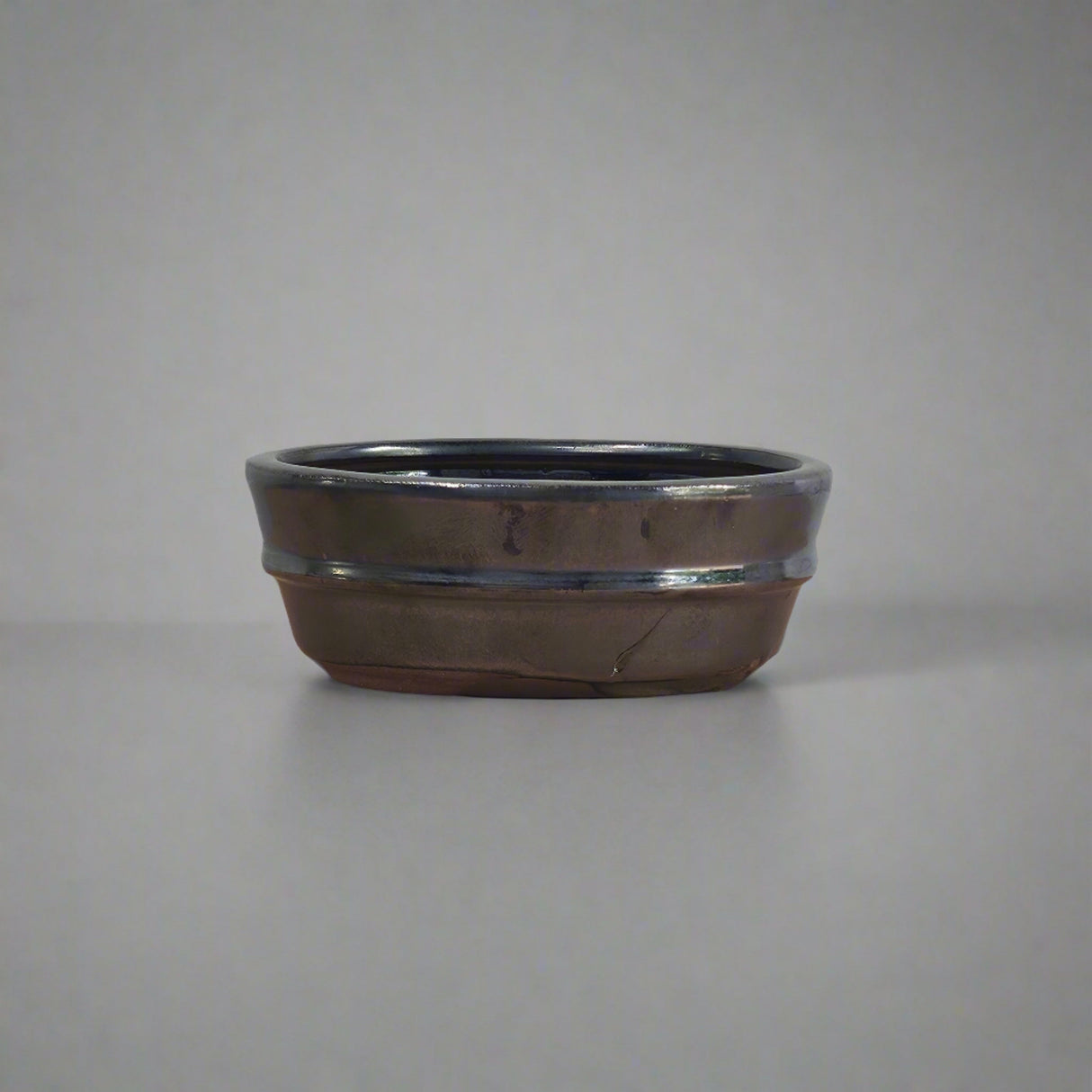 Yorkshire Bonsai Silver Glazed Oval Bonsai Pot - 12cm