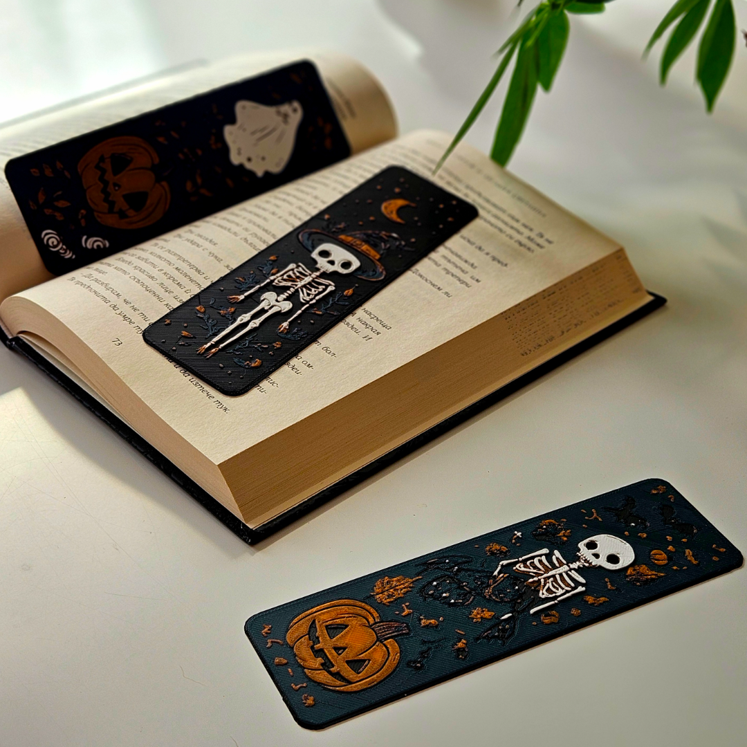 Filamora Studios Halloween Skeleton Pumpkin Bookmark Set