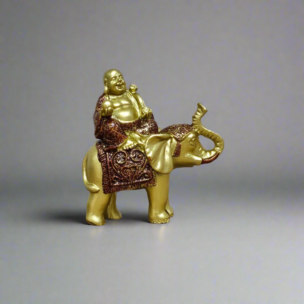 Yorkshire Bonsai Lucky Buddha on Elephant Resin Figurine Decor
