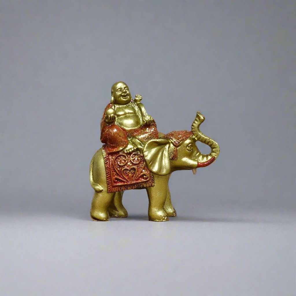 Yorkshire Bonsai Lucky Buddha on Elephant Resin Figurine Decor