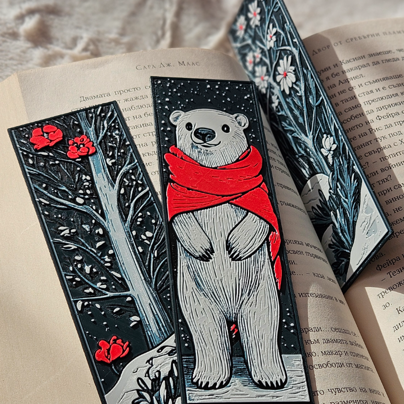 Filamora Studios Winter Bookmark Set – Polar Bear, Snowy Trees & Holiday Magic