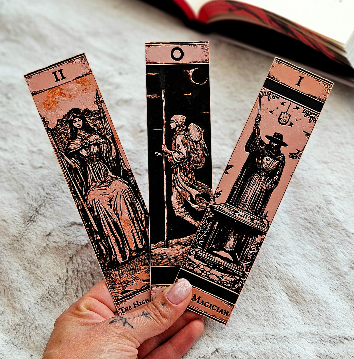 Filamora Studios Gothic Tarot Bookmark Set | The Fool, High Priestess & Magician