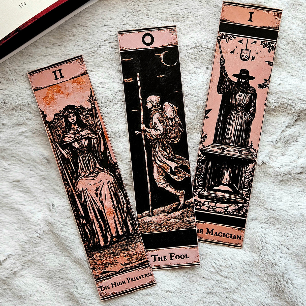 Filamora Studios Gothic Tarot Bookmark Set | The Fool, High Priestess & Magician