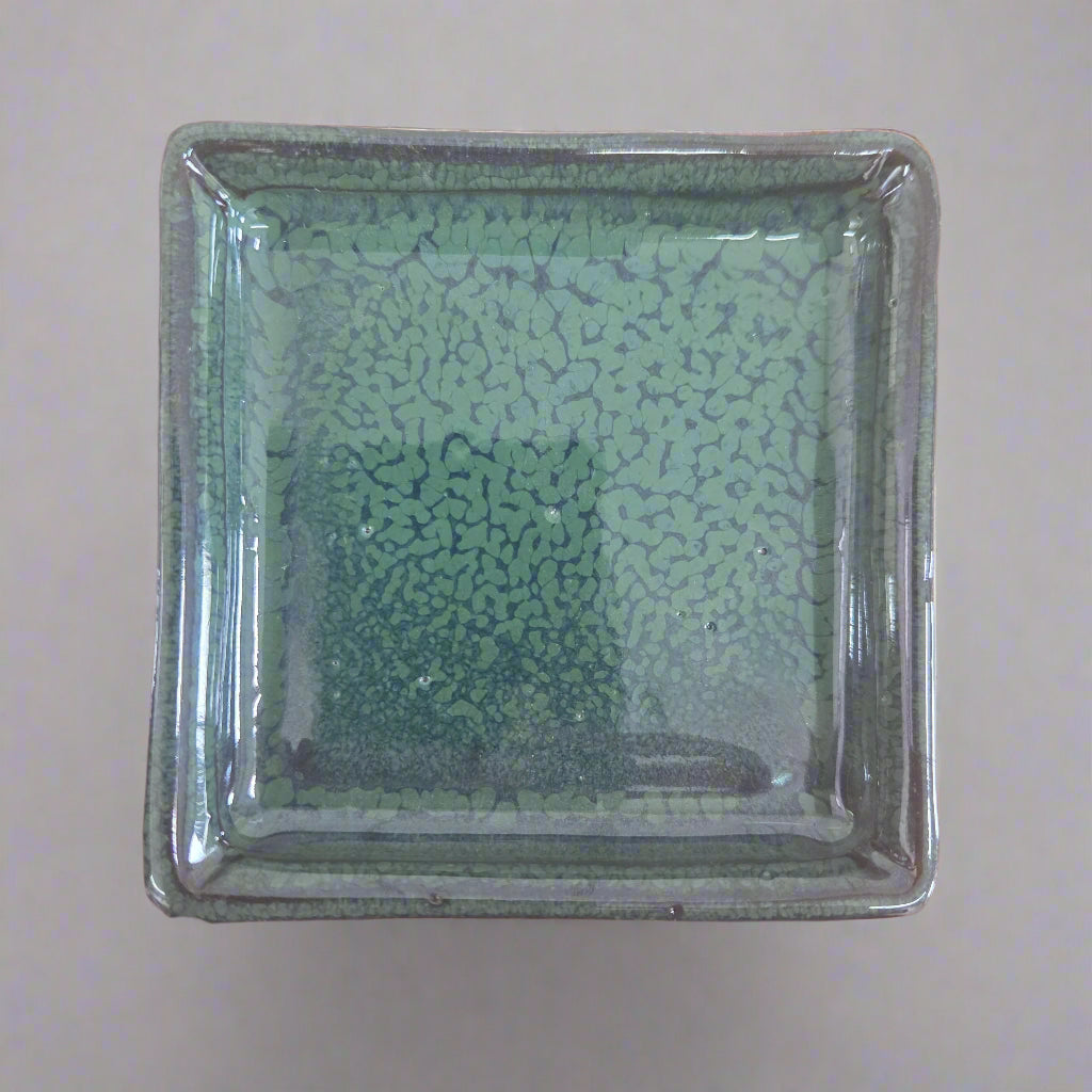 Yorkshire Bonsai Green Glazed Drip Tray Square Bonsai Pot - 9cm