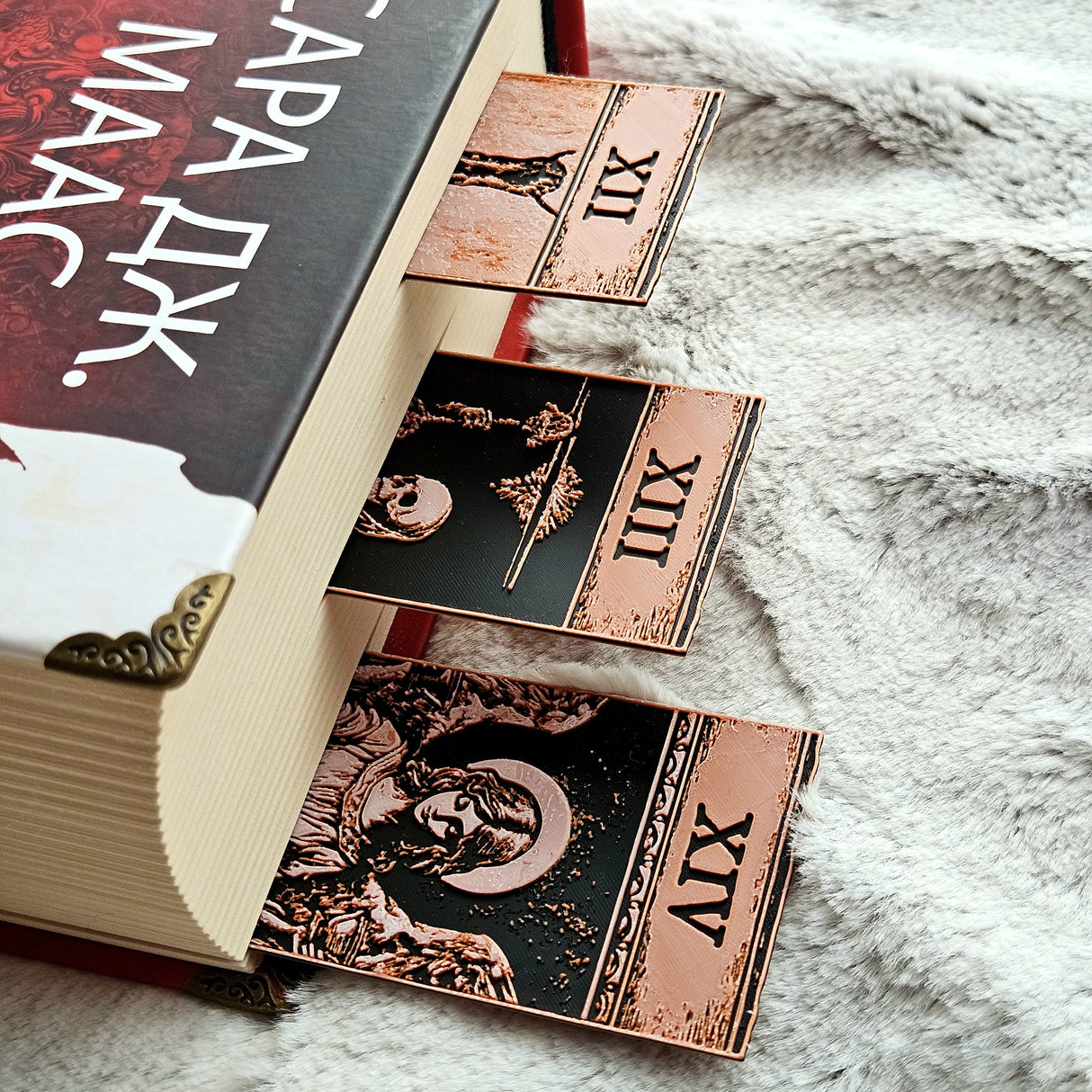 Filamora Studios Gothic Tarot Bookmark Set | The Hanged Man, Death & Temperance