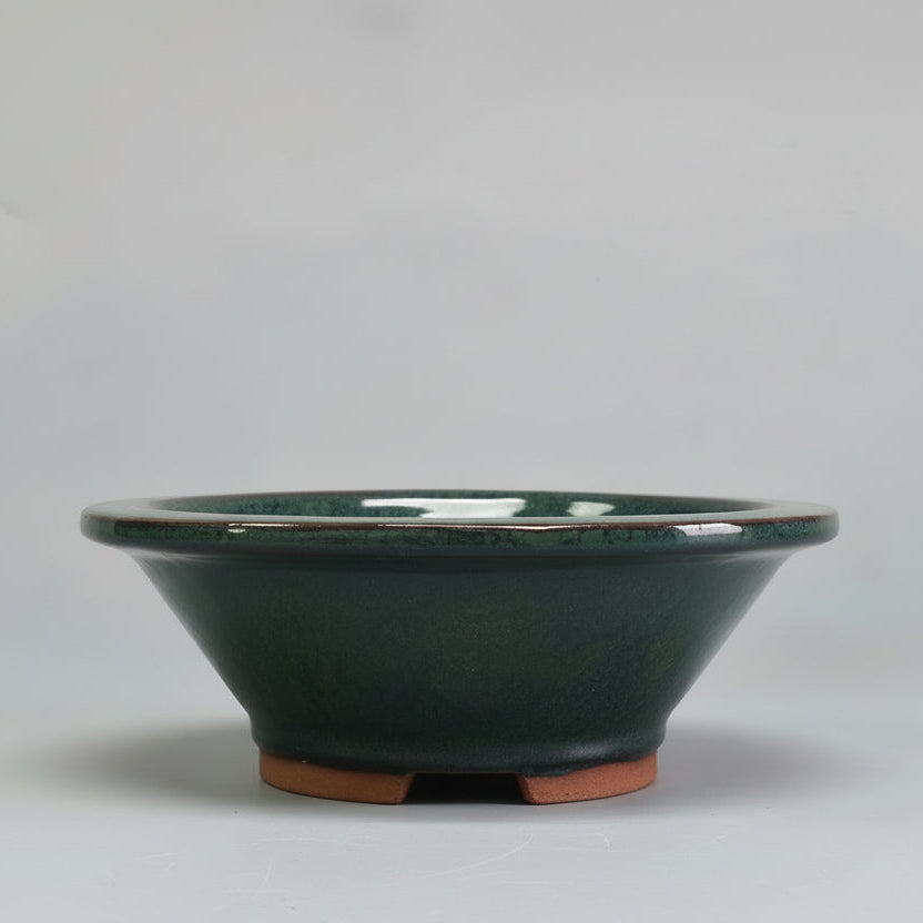 Yorkshire Bonsai Dark Green Glazed Bonsai Pot Round - 12cm