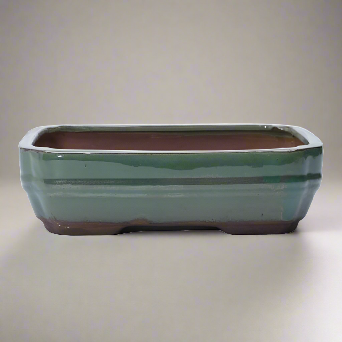 Yorkshire Bonsai Rectangular Glazed Bonsai Pot Green - 20cm