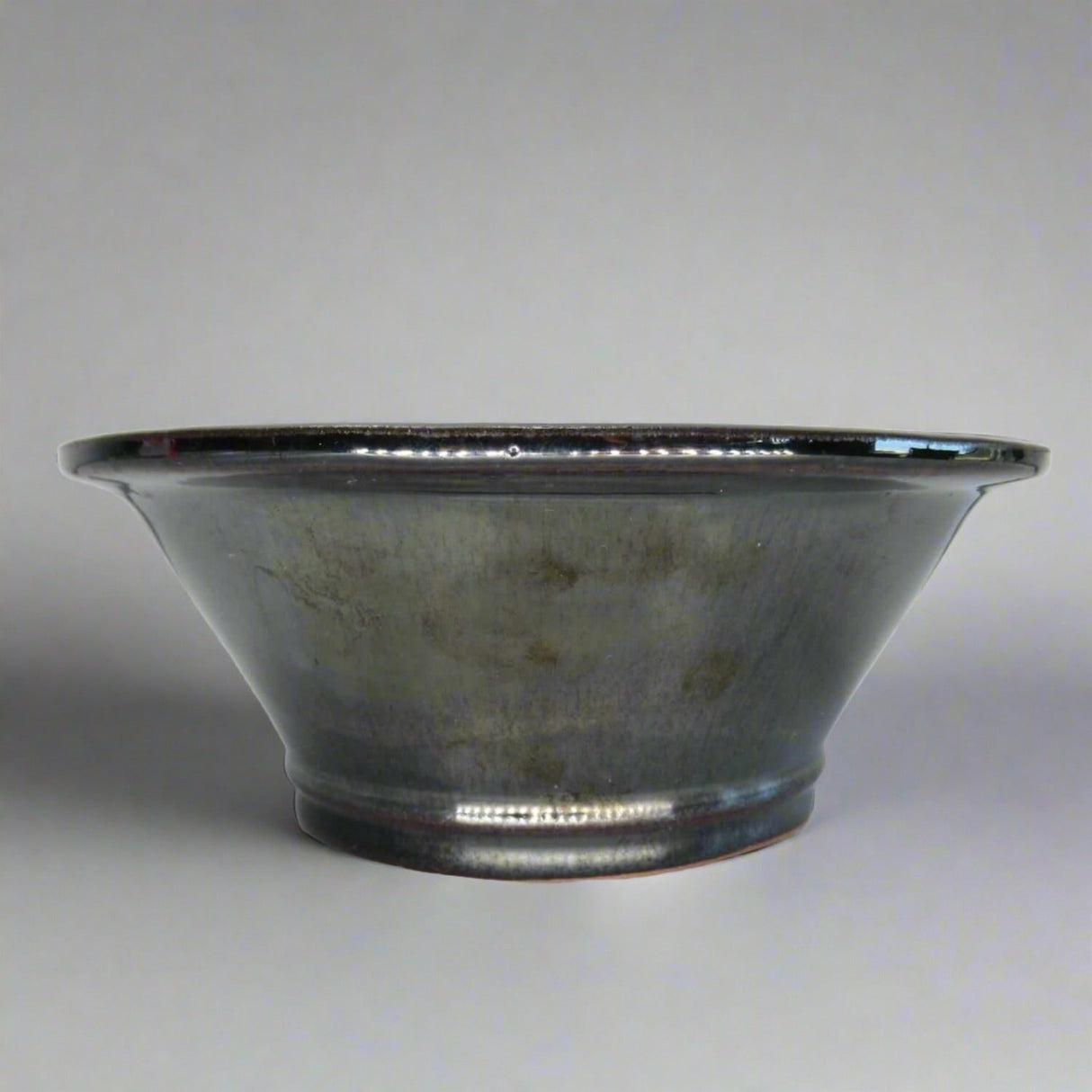Yorkshire Bonsai Round Glazed Bonsai Pot Black Silver - 25cm