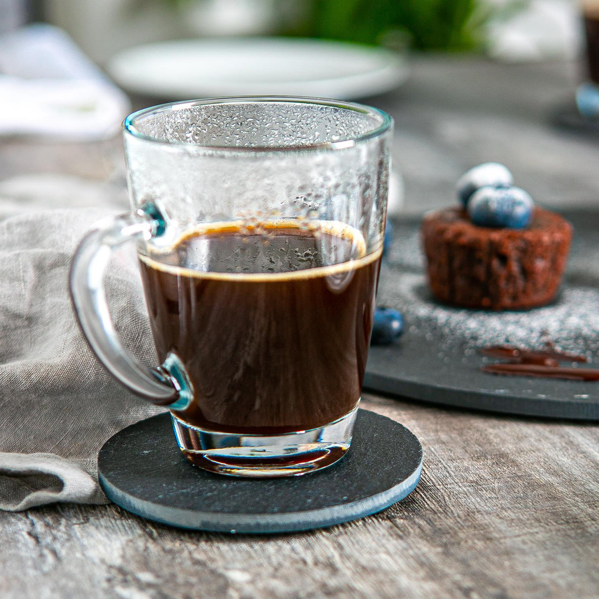 Rinkit Round Linea Slate Placemats & Coasters Dining Set Black - 12pc