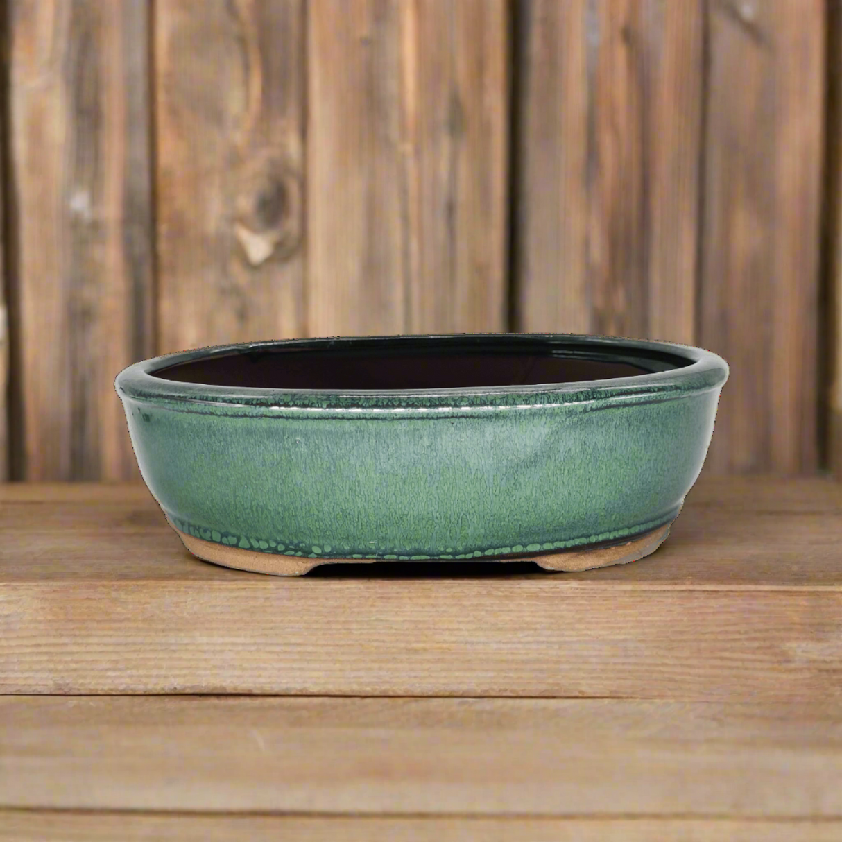 Yorkshire Bonsai Green Glazed Oval Bonsai Pot - 26cm