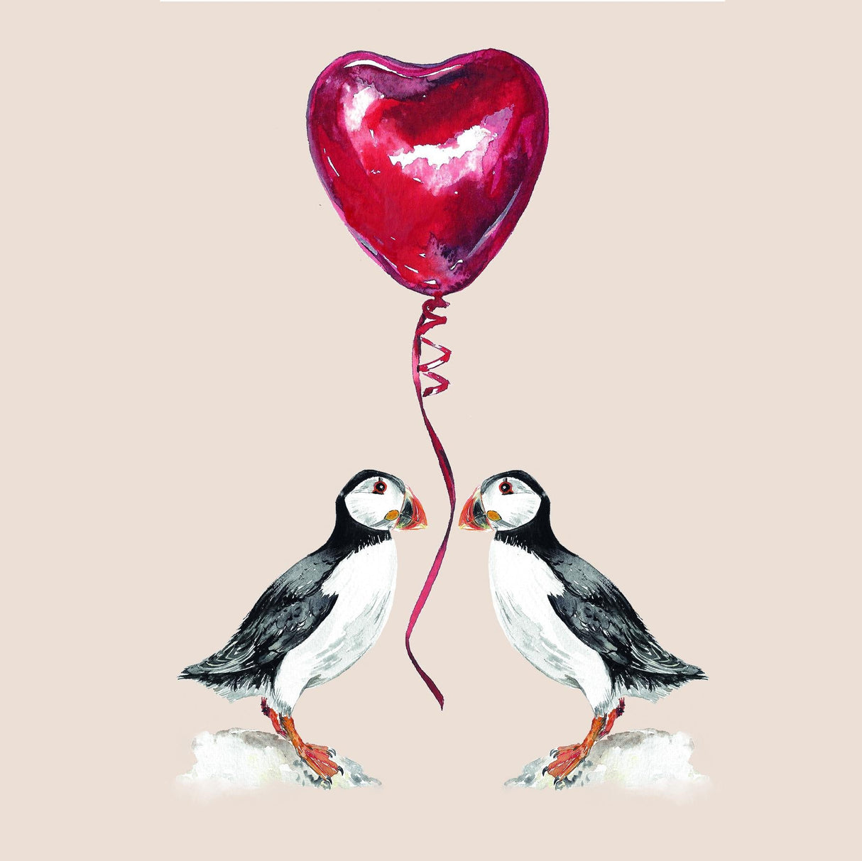 Puffin Love Watercolour Greetings Card | Katie Hipwell Design