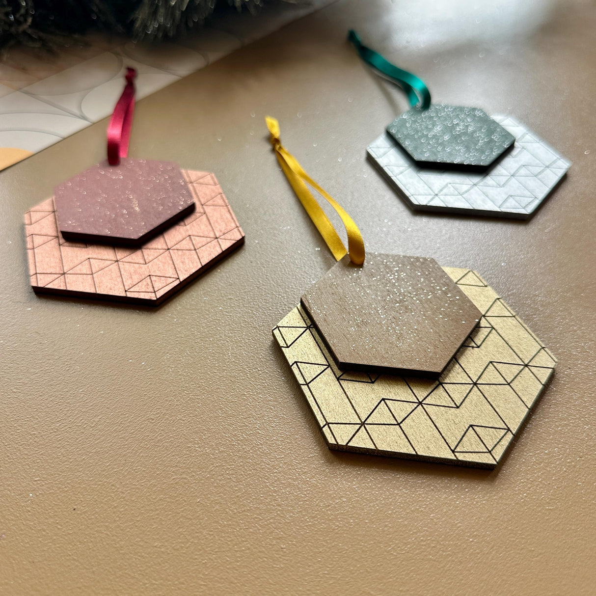 Geometric Wooden Christmas Ornaments